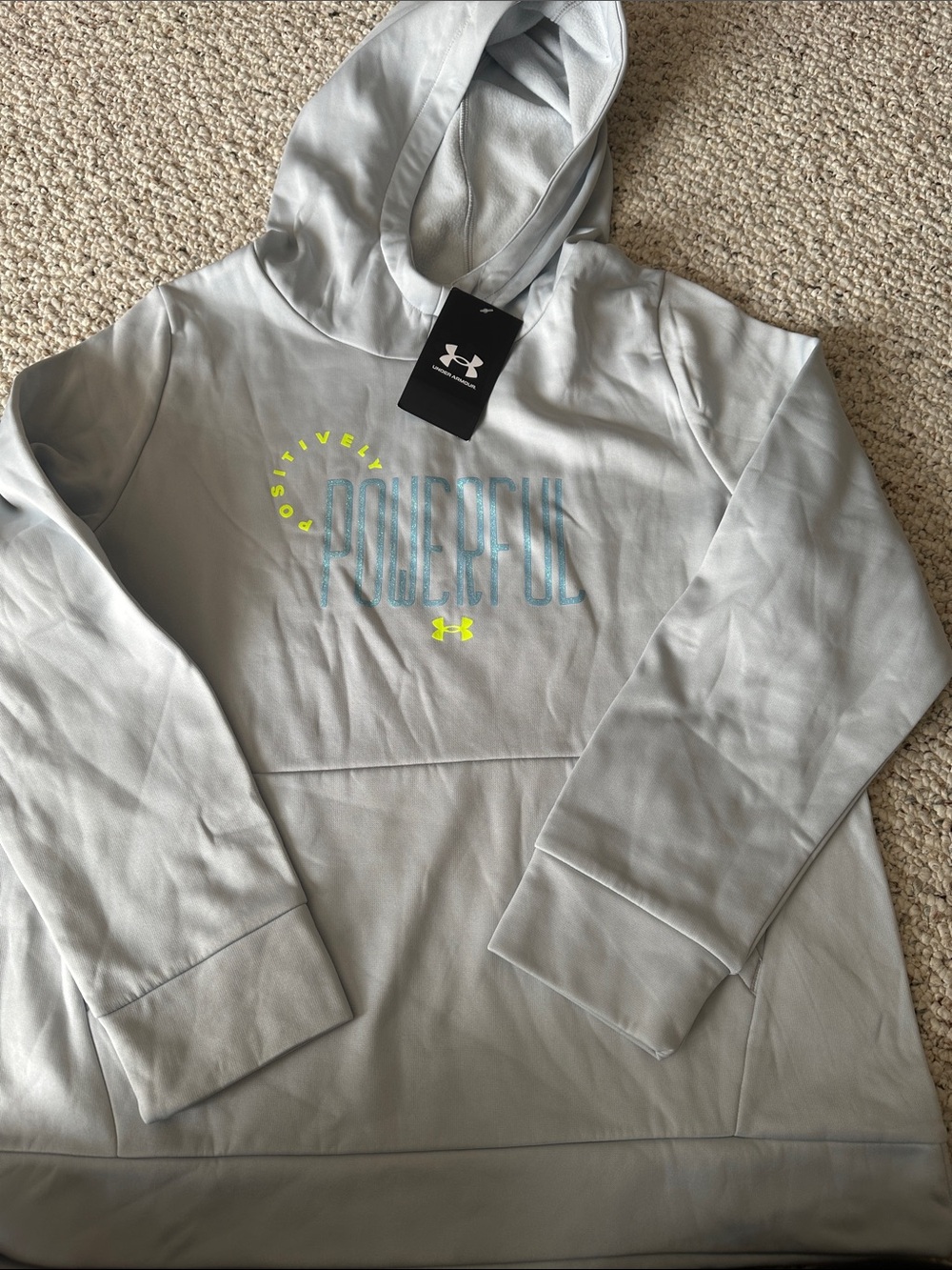 Under Armour Gray Hoodie with Neon Yellow & Teal Graphic